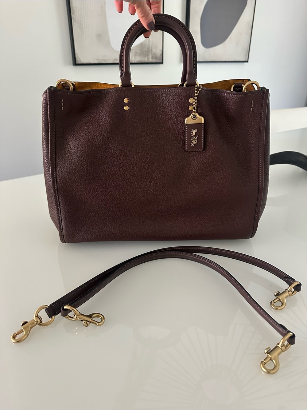Coach Rogue 39 Pebble Leather Tote Bag in maple - Picture 2 of 11
